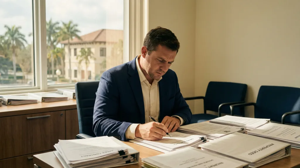 Orlandon Double Close - Man at desk with documents